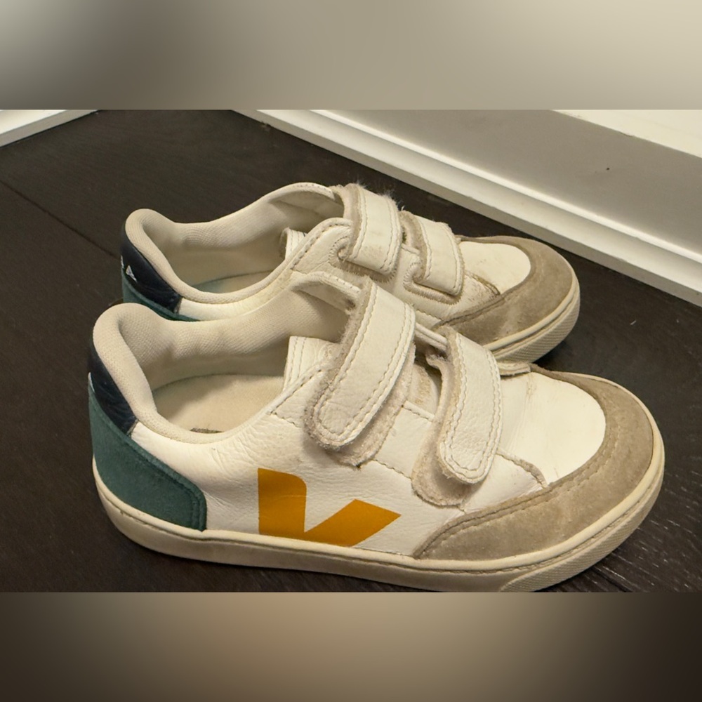 Veja White and Tan Velcro Sneakers Retro Design